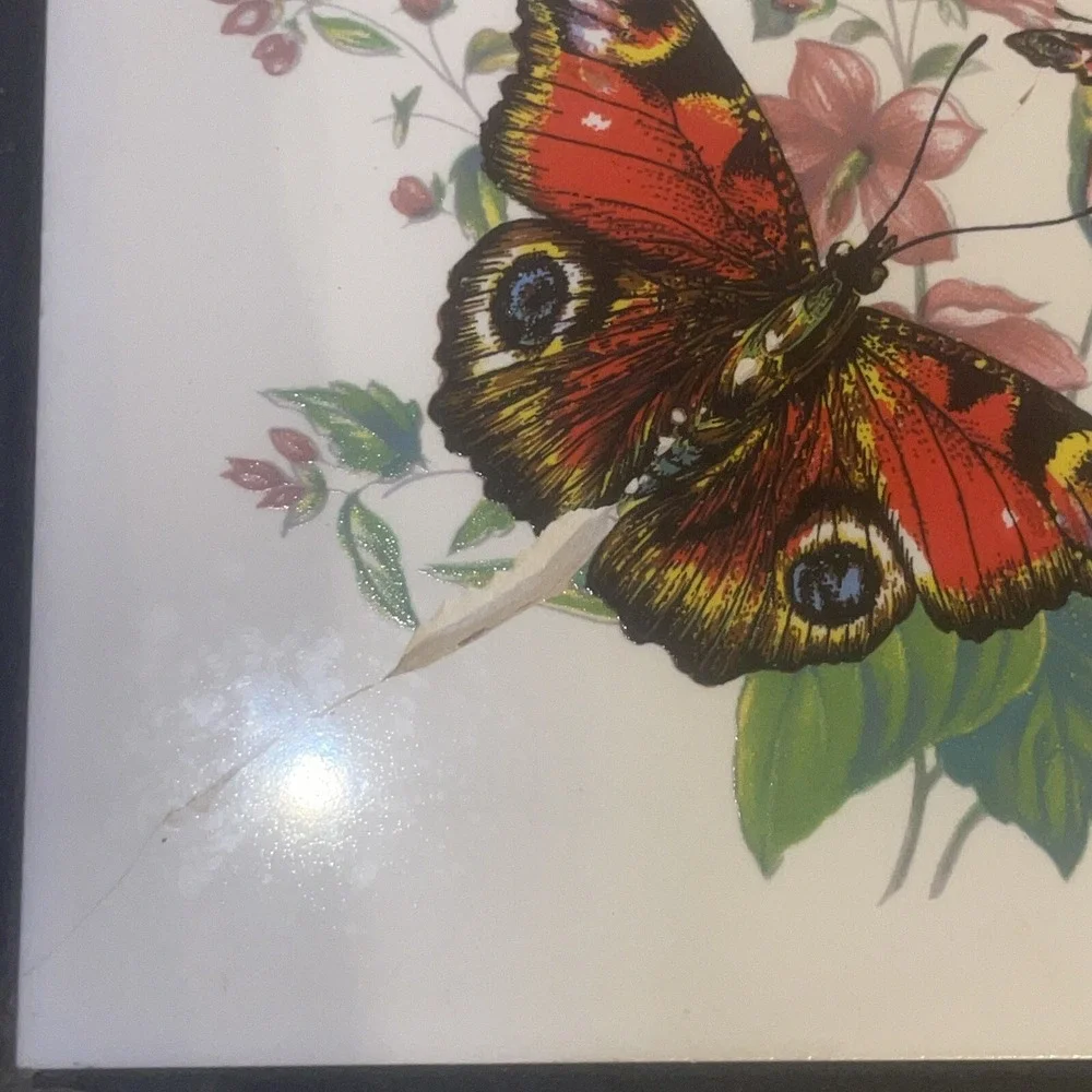 Vintage Cast Iron Trivet 4x4 Tile Hanger Butterflies‎